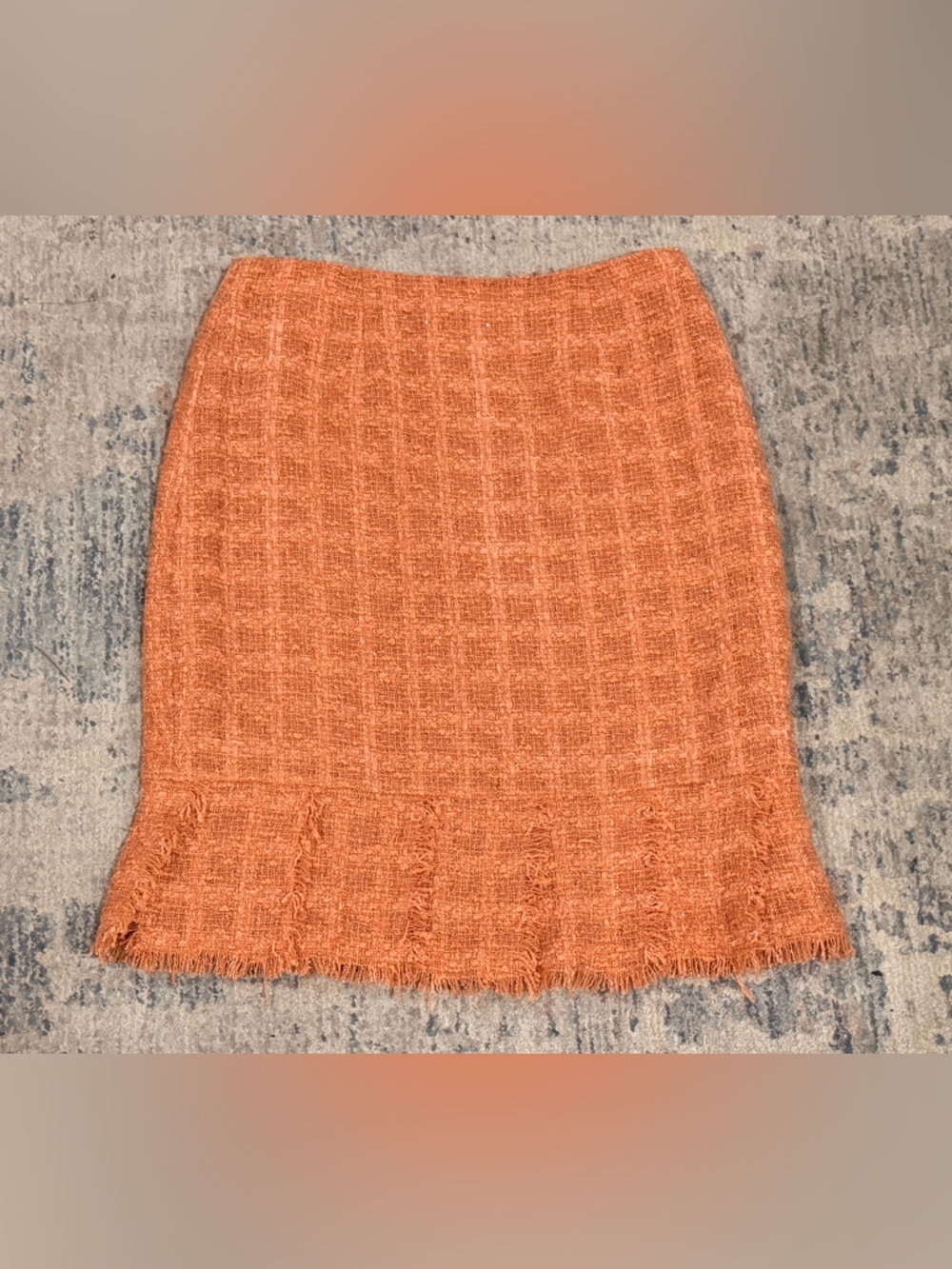 Final price Rickie Freeman Teri Jon Orange Tweed Fringe Hem Pencil Skirt